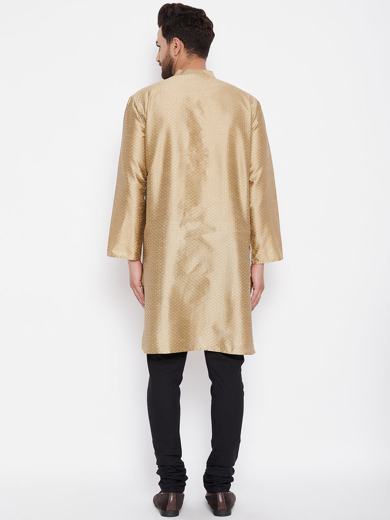 Men's Woven Design Gold Straight  Kurta