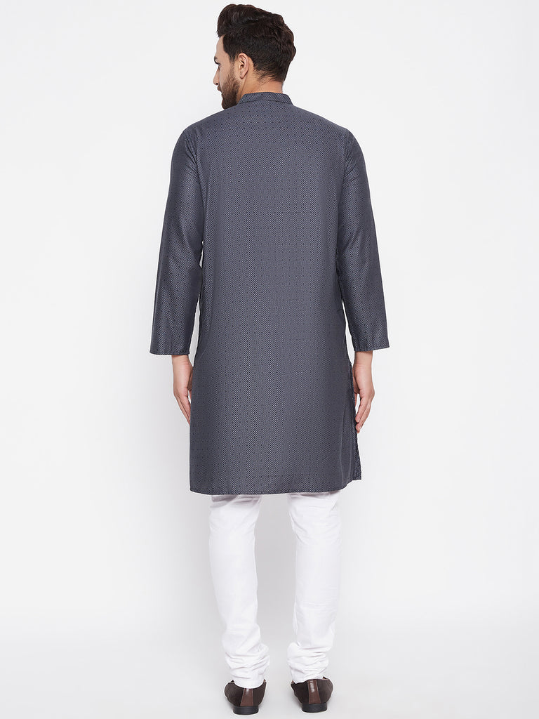 Men's Woven Design Blue Straight Kurta2