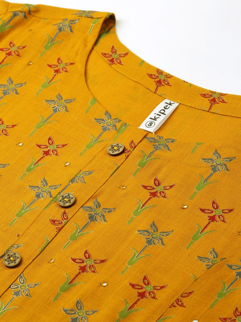 Women's Mustard Printed Kurta by Kipek (1