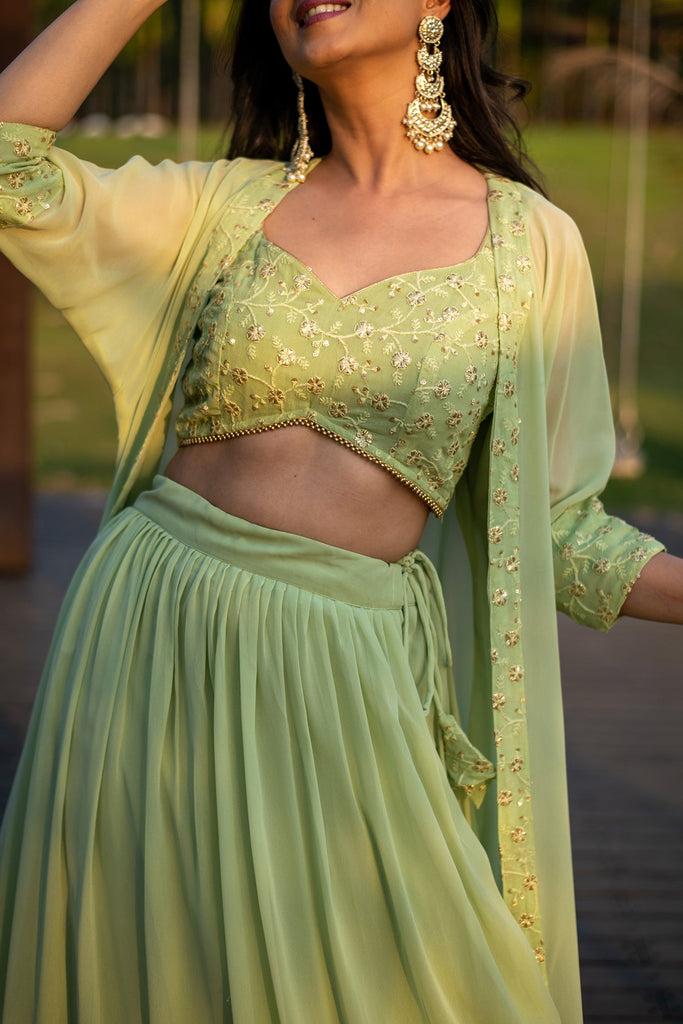 Women's Pastel Olive Lehenga With Jacket