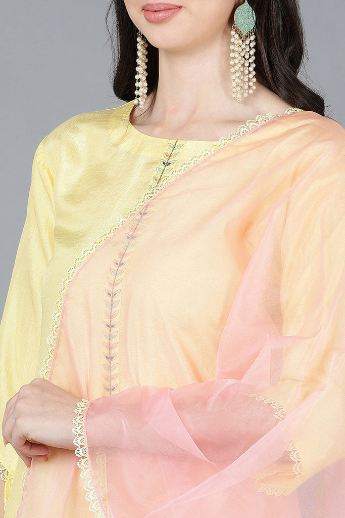 Women's Poly Silk Embroidered Kurta Pants With With Dupatta