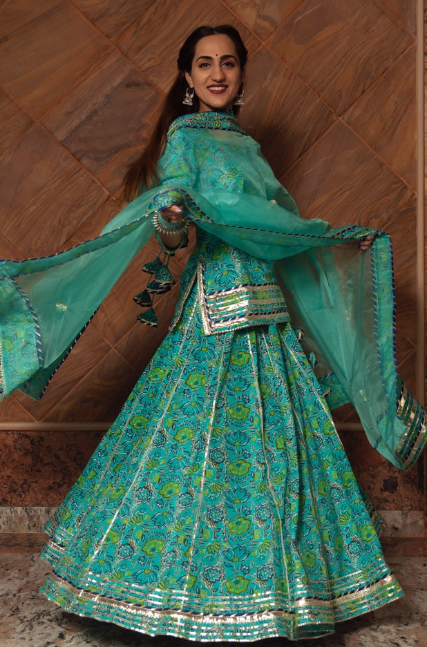 Women's Kalakriti Cotton Hand Block Skirt Set - Pomcha Jaipur