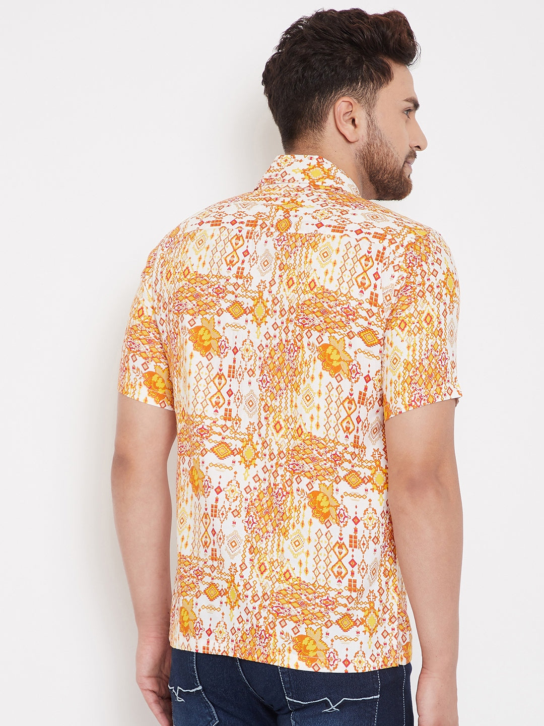Men's Orange Summer Cuban Collar Shirt