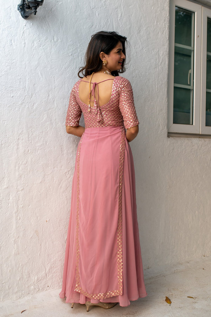 Women's Dusty Pink Sequin Pannel Long Gown