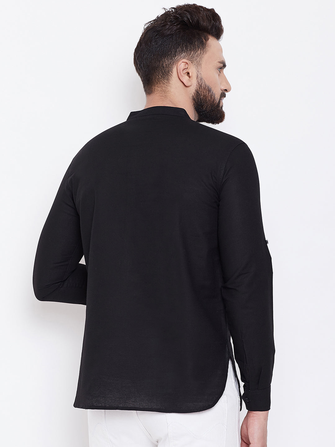 Men's Black Linen Shirt Kurta - Even Apparels