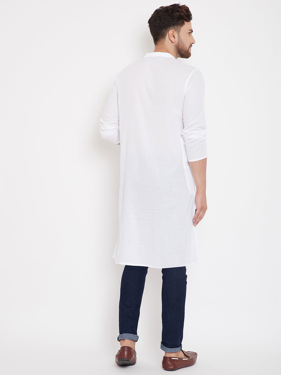 Men's Cotton White Solid Kurta