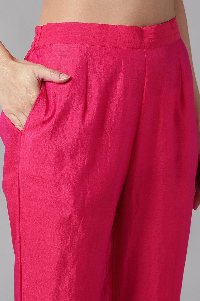Women's Pink Regular Gotta Patti Kurta With Pants Dupatta - Ahika