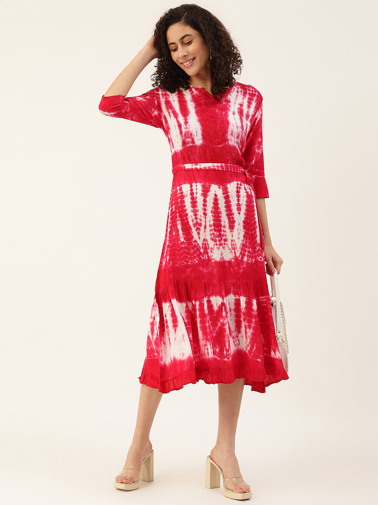 Women's Pink Bobbin Tie-Dye Rayon Dress