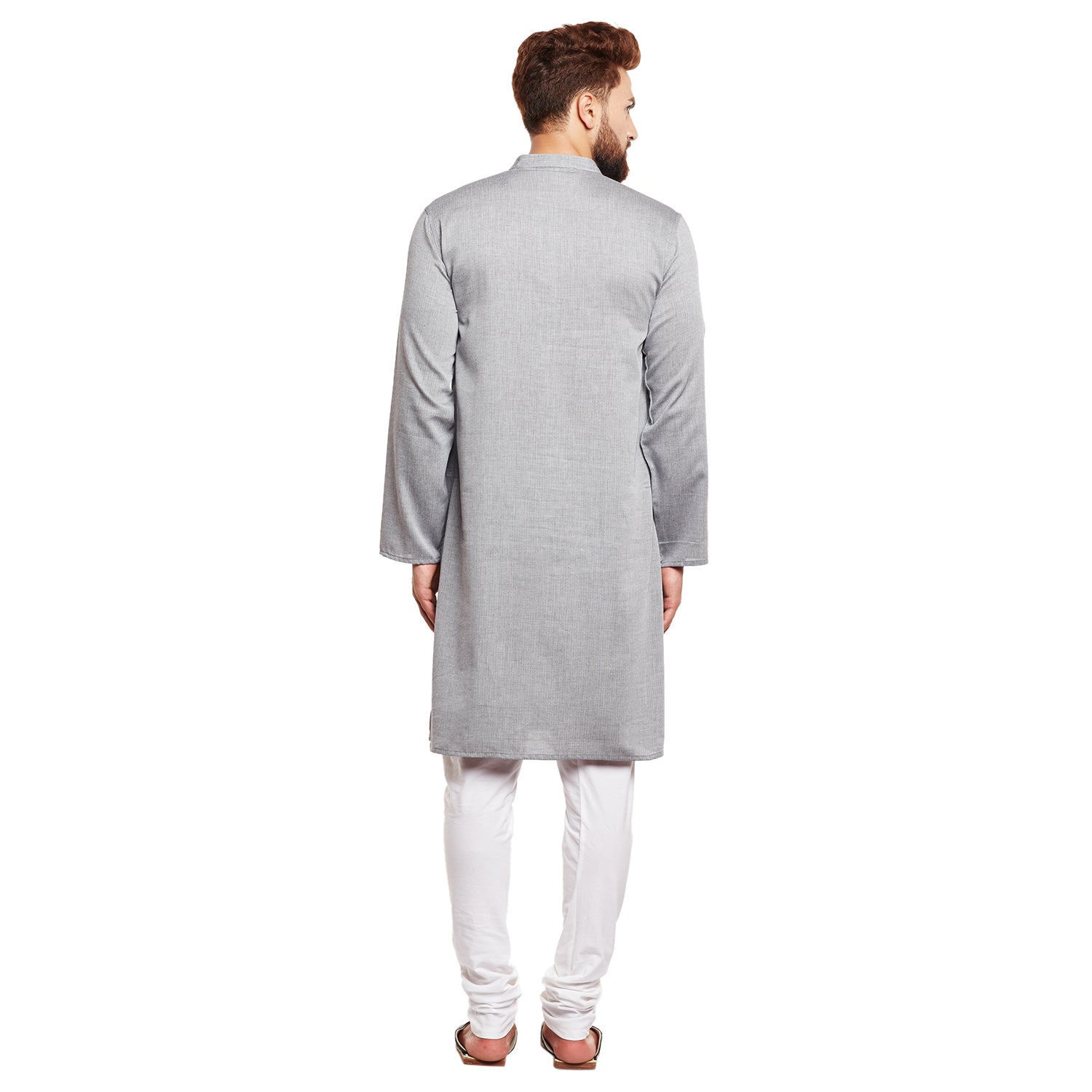 Men's Light Grey Solid Cotton Kurta  - Even Apparels