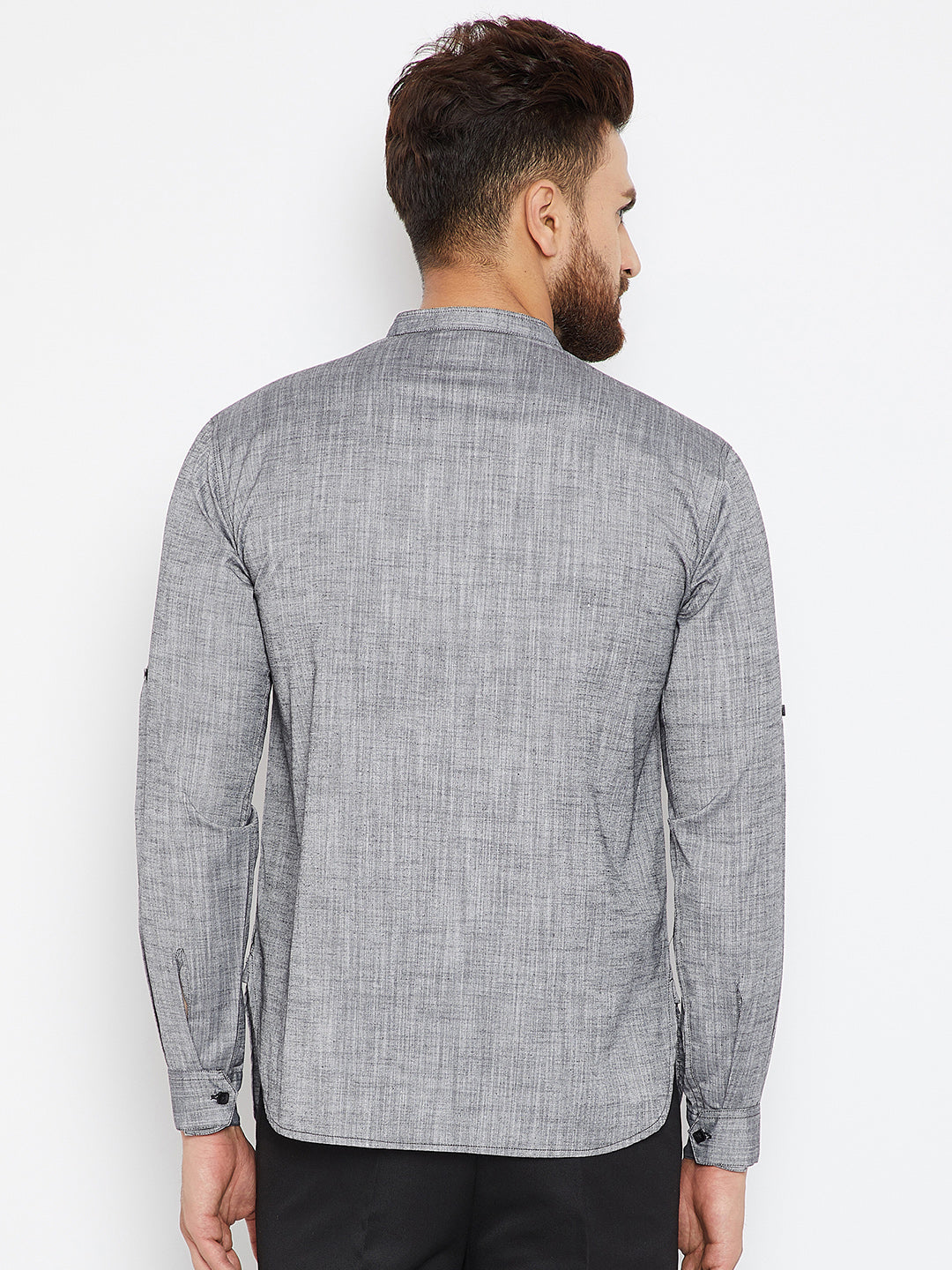 Men's Textured Grey Shirt Kurta - Even Apparels