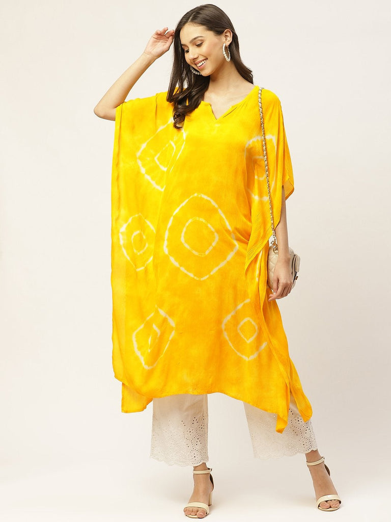 Women's Yellow Crepe Kaftan Kurta
