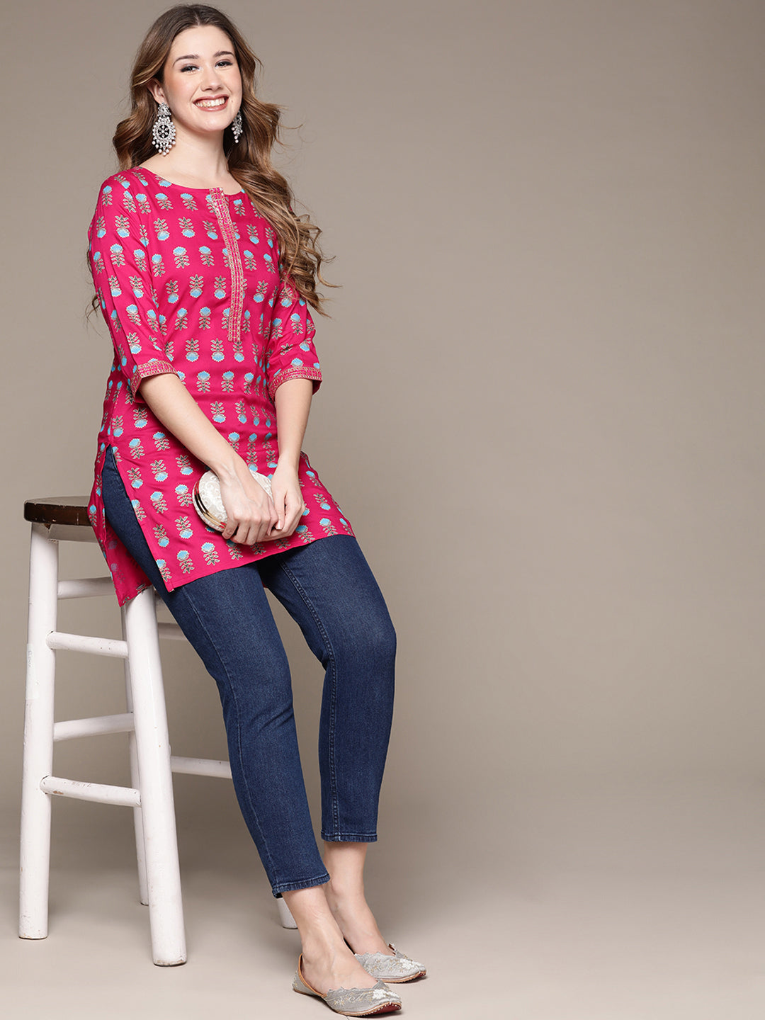 Women's Pink Printed Tunic