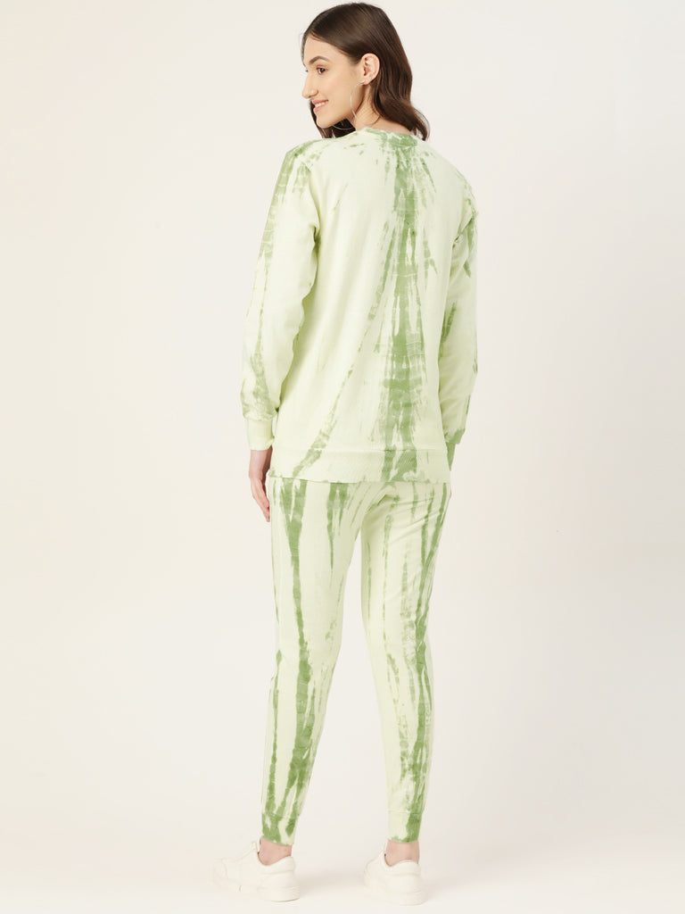 Women's White Green lighting Tie Dye Sweatshirt With Joggers