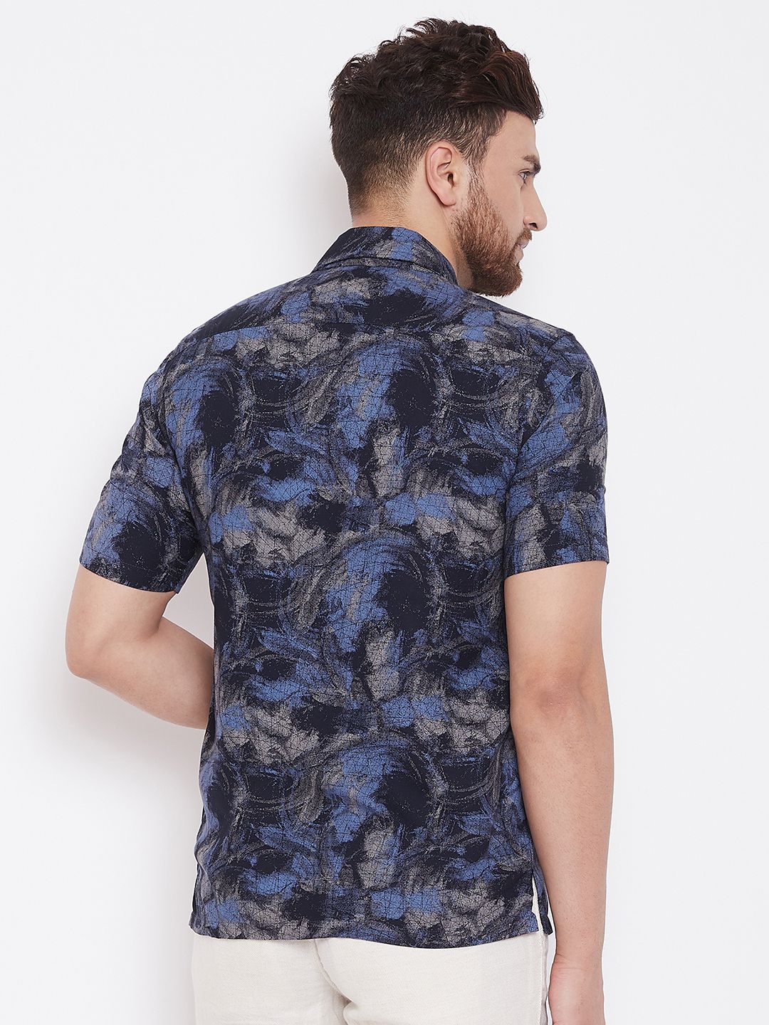 Men's Navy Blue Summer Cuban Collar Shirt
