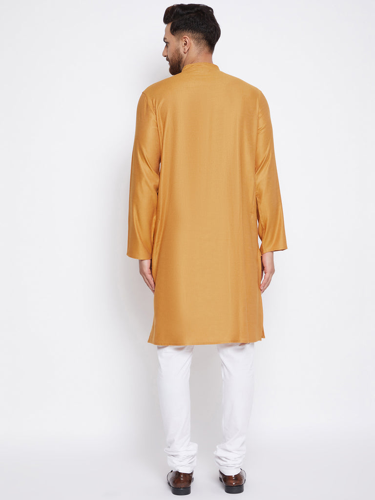 Men's Woven Design Yellow Straight Kurta