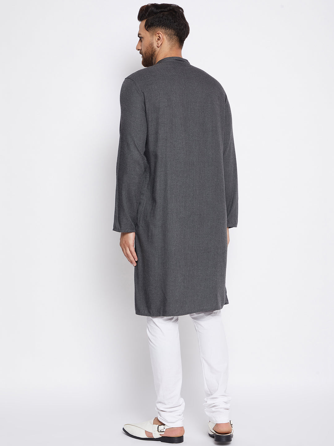 Men's Grey Woolen Straight  Kurta - Even Apparels