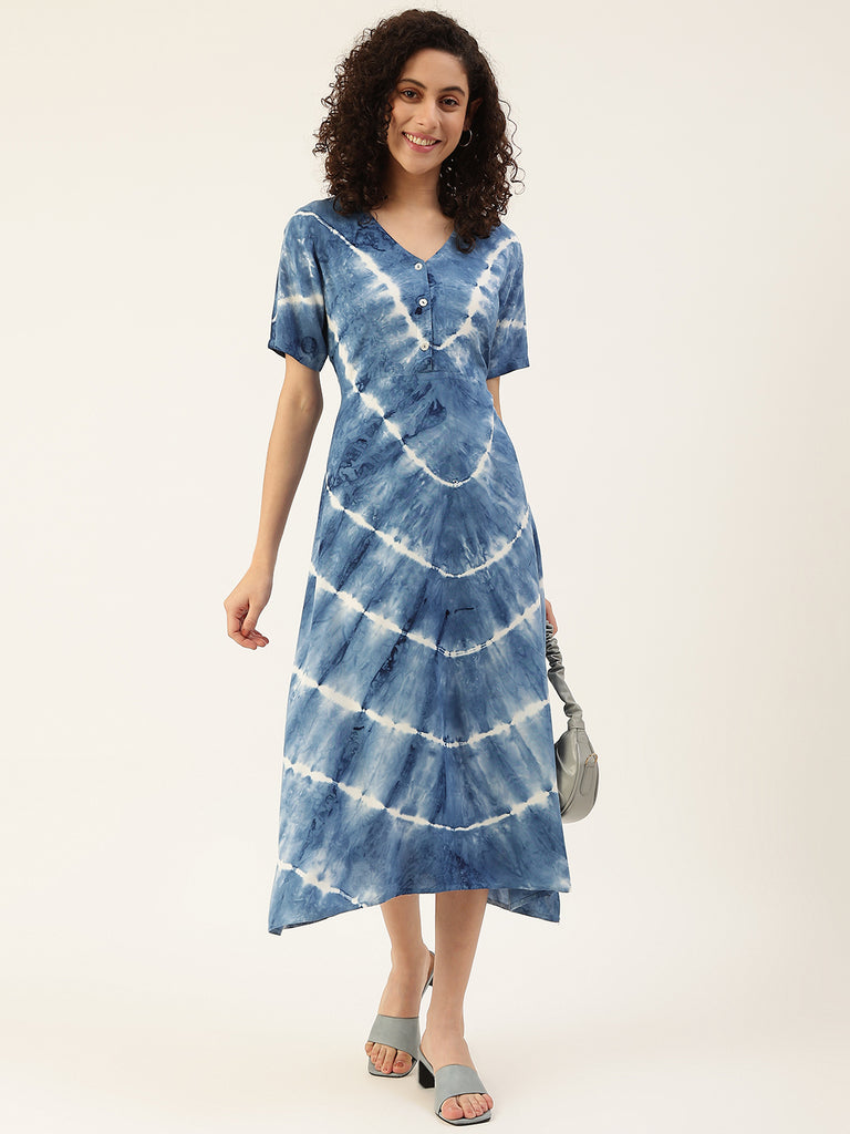 Women's Blue Lehriya Side Slit Dress