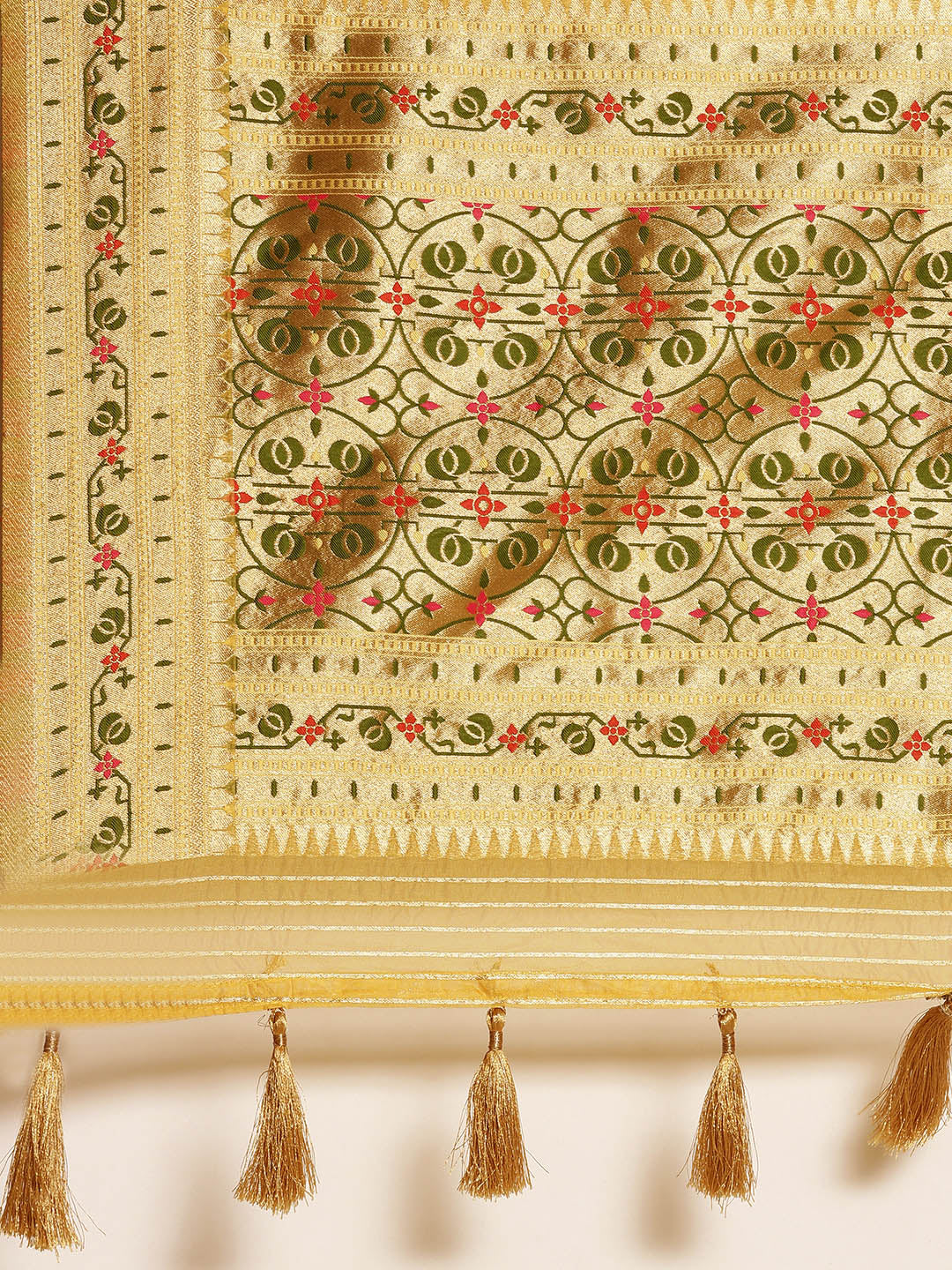 Women's Mustard & Golden Organza Paisley Zari Woven Banarasi Saree - Royal Dwells
