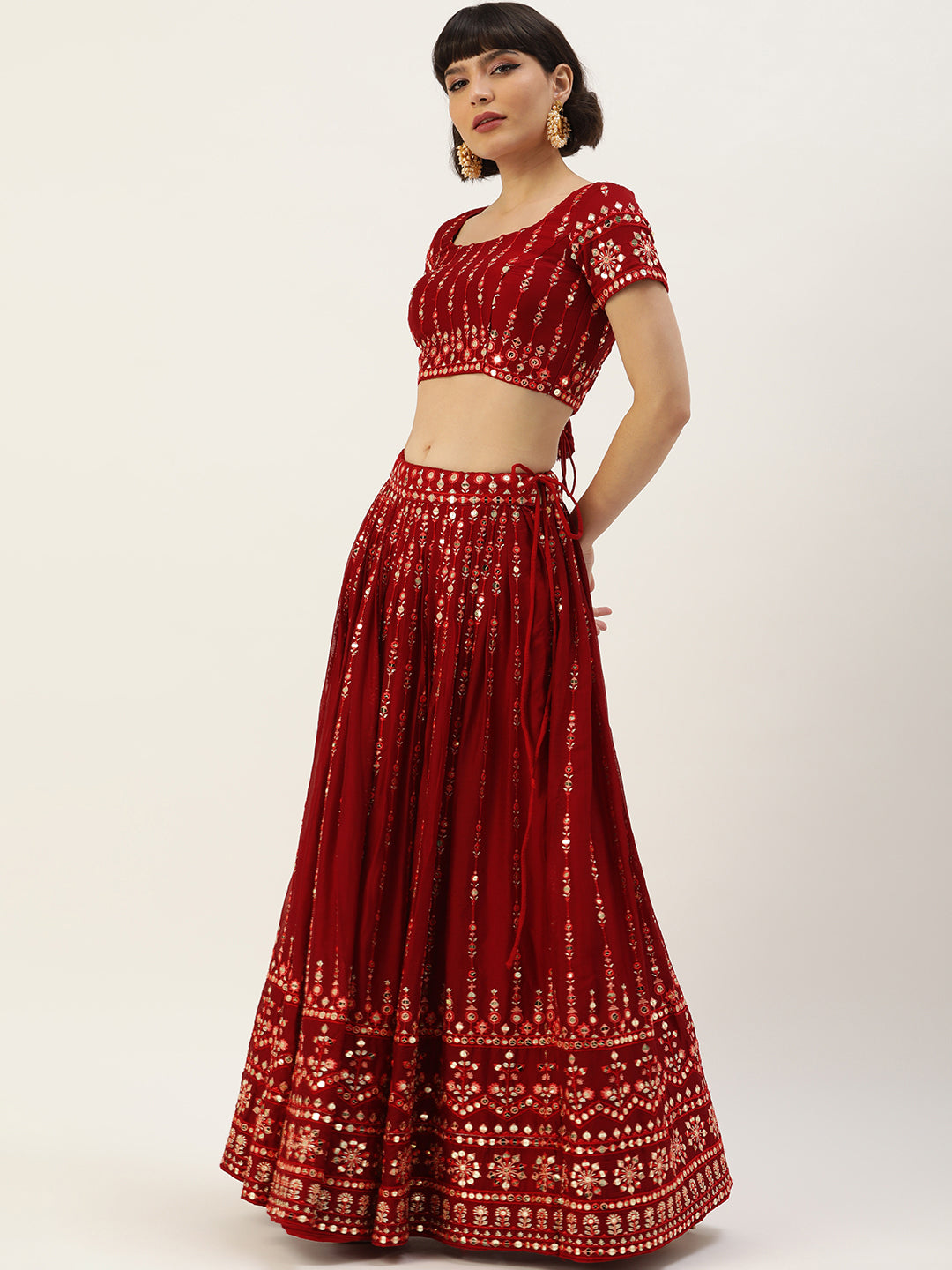 Women's Maroon Pure Georgette Sequince Embroidered Lehenga & Blouse With Dupatta - Royal Dwells