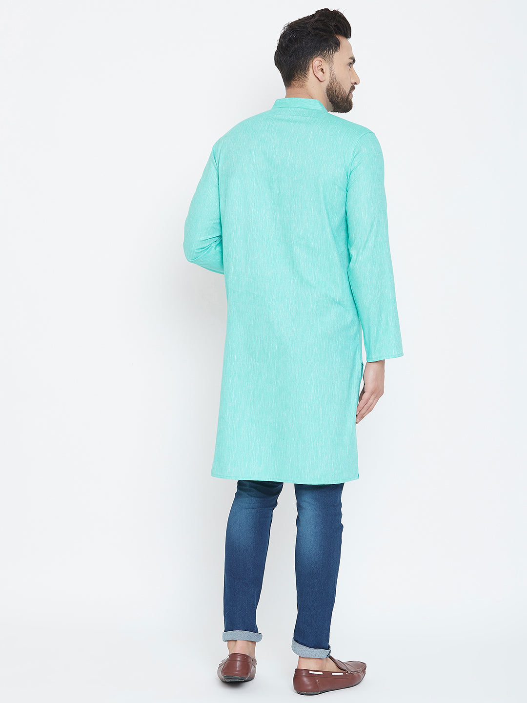 Men's Aqua Blue Cotton Kurta