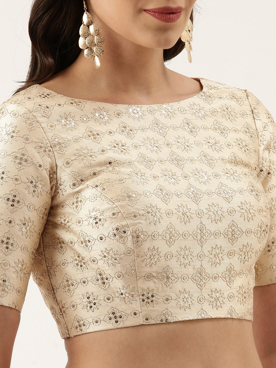 Women's Cream Zari Work Pure Silk Blouse - Royal Dwells
