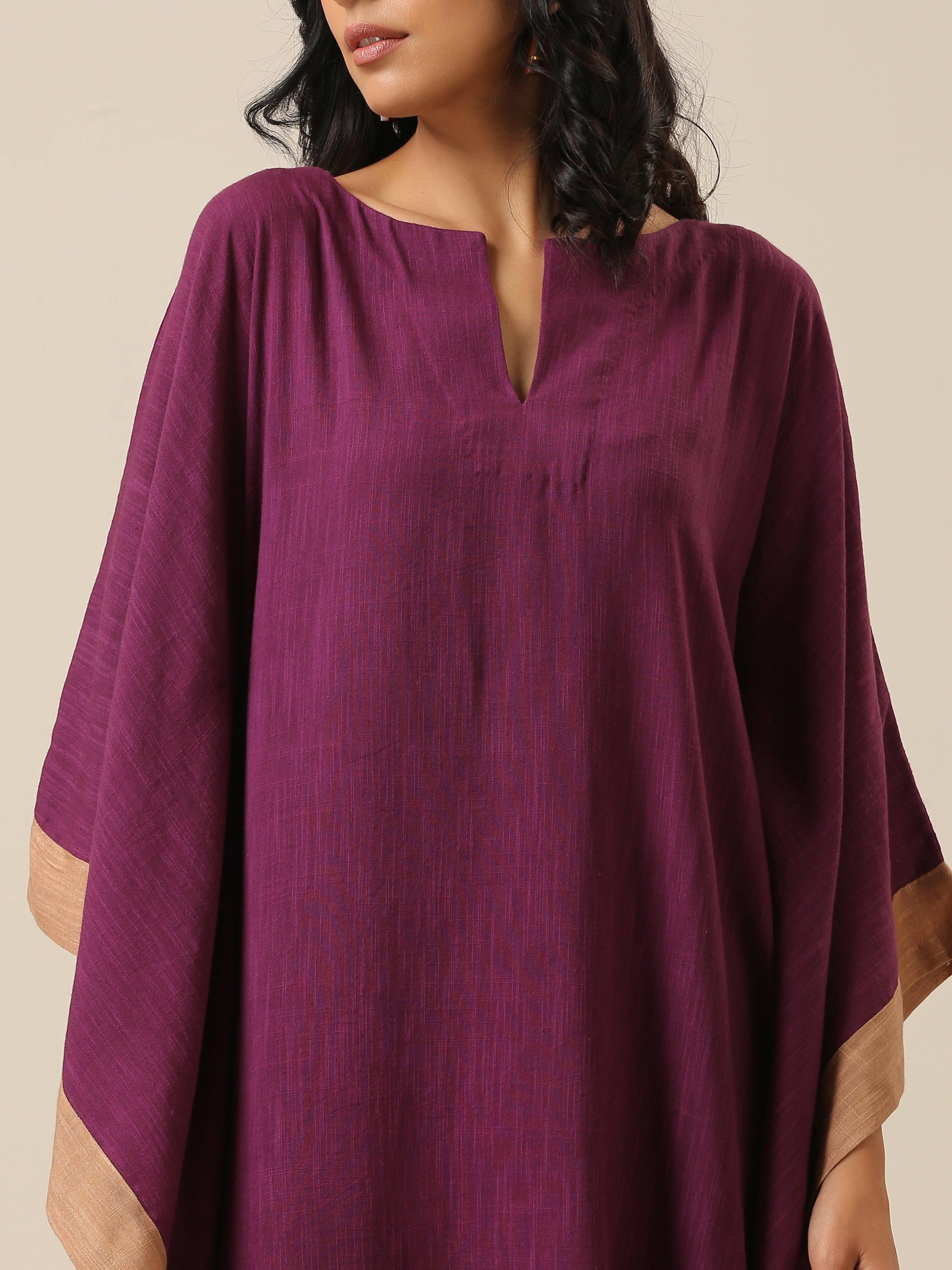 Women's Plum Purple Slub Texture High Low Kaftan Pant Set