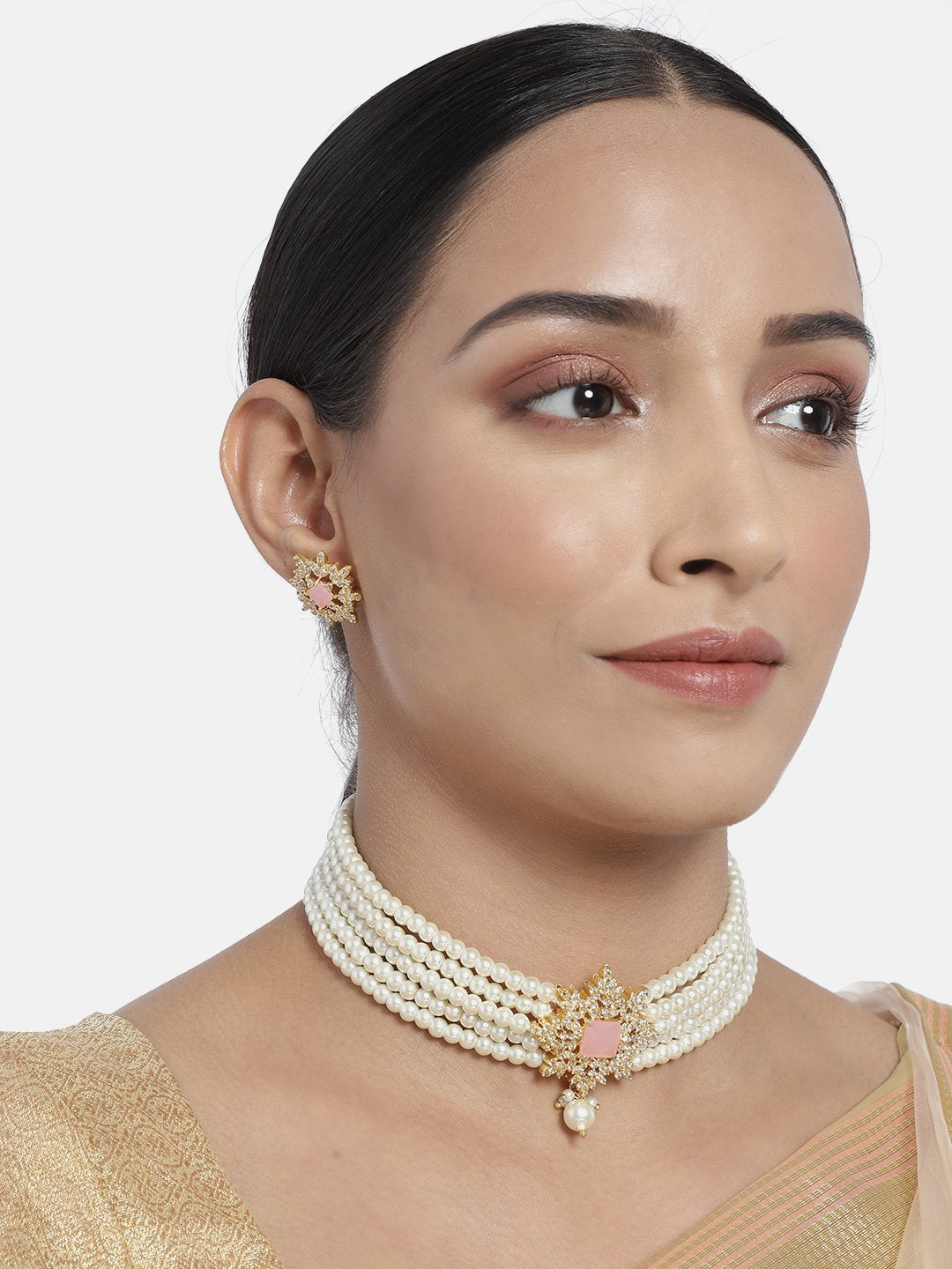 Kundan Necklace Jewelry Set Gold Pearl Long Necklace CZ 