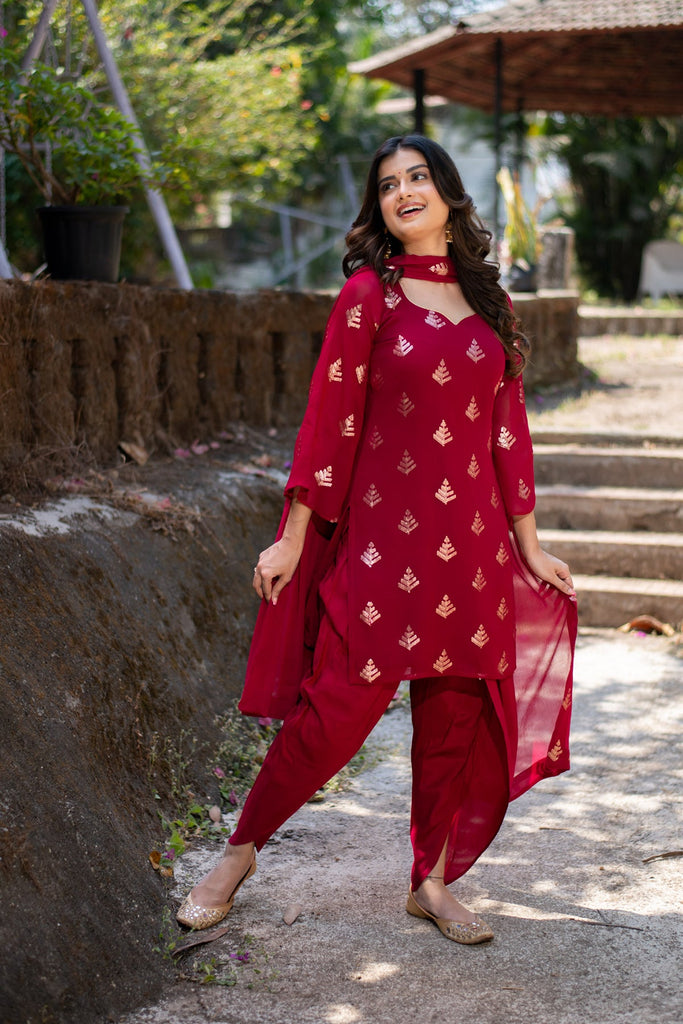 Women's Cherry Red Sequin Patialla