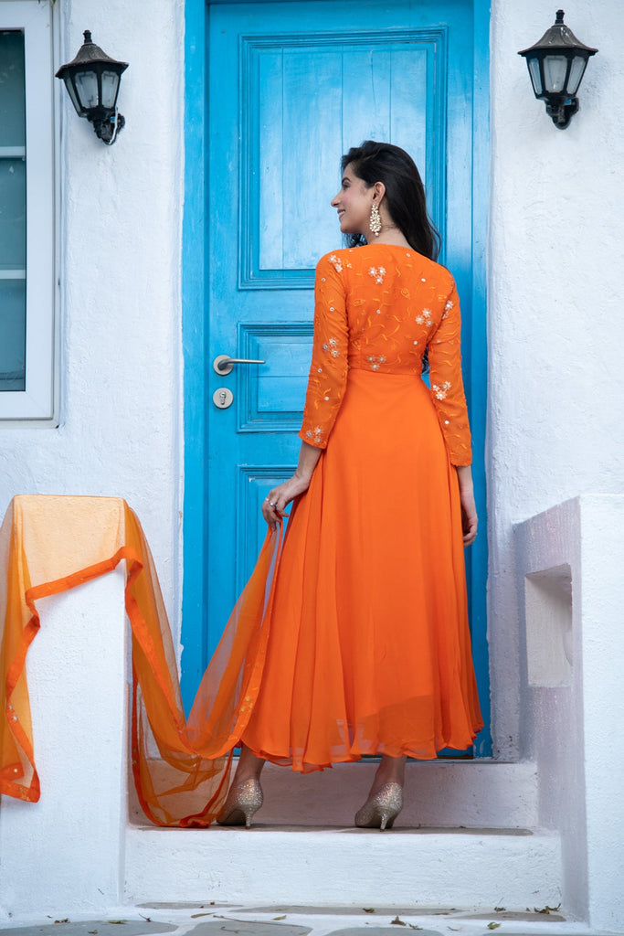 Women's Orange Anarkali Set
