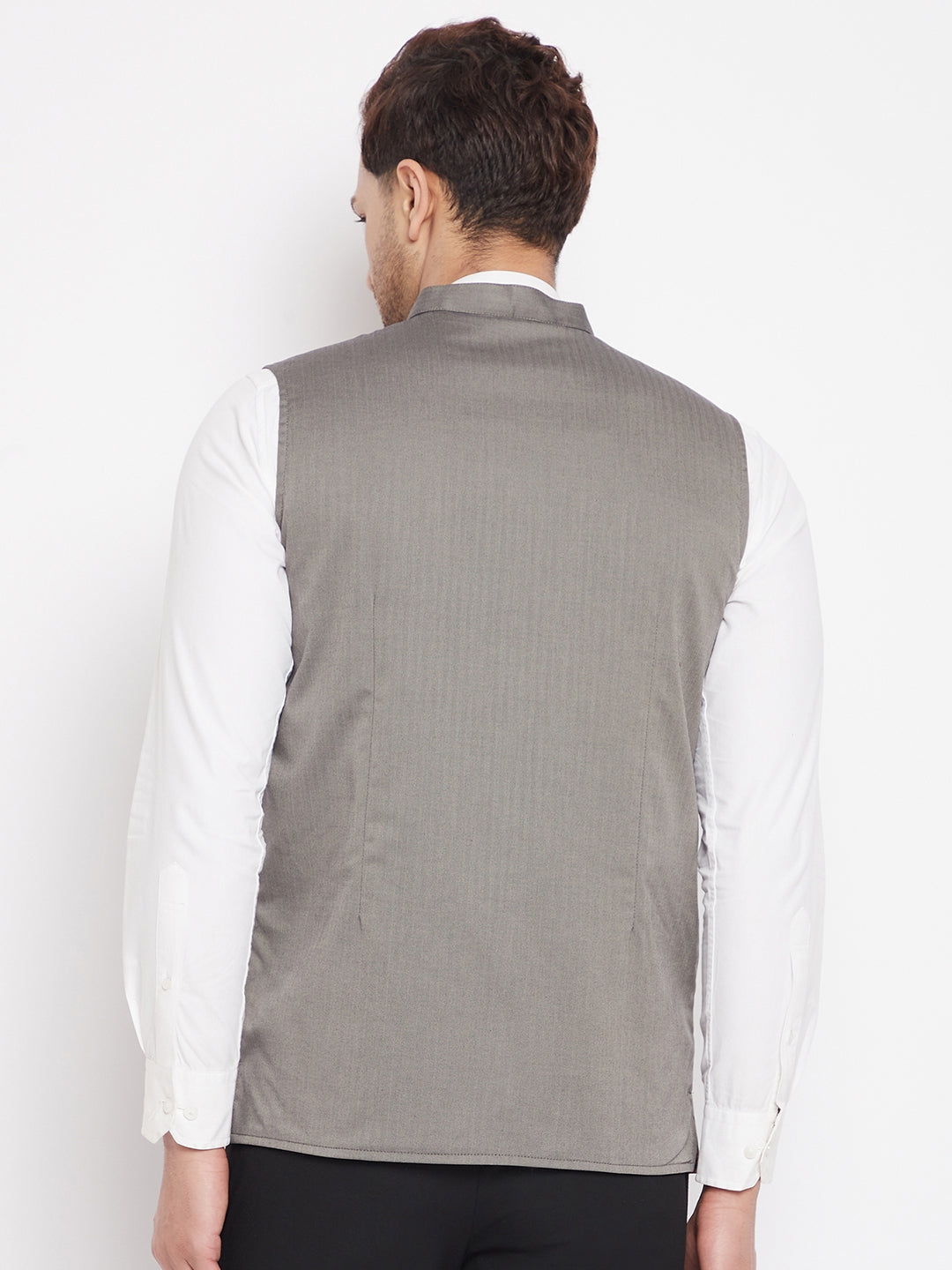 Men's Grey Color Nehru Jacket-Contrast Lining-Inbuilt Pocket Square - Even Apparels