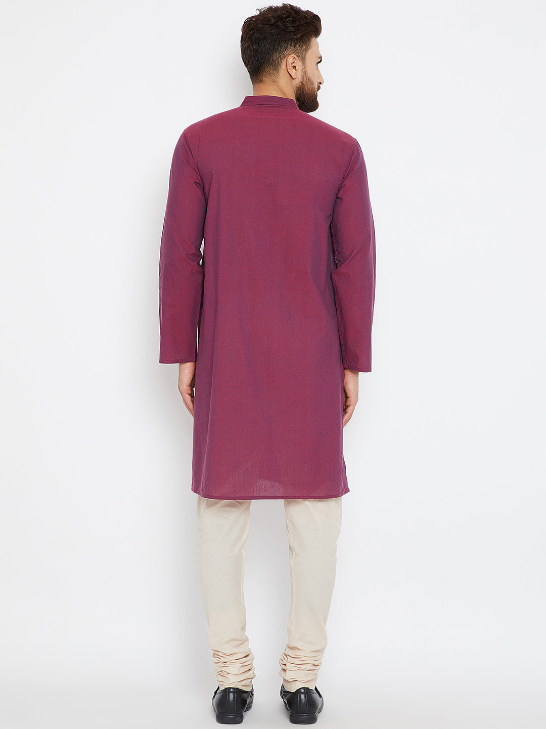 Men's Magenta Solid Cotton Kurta