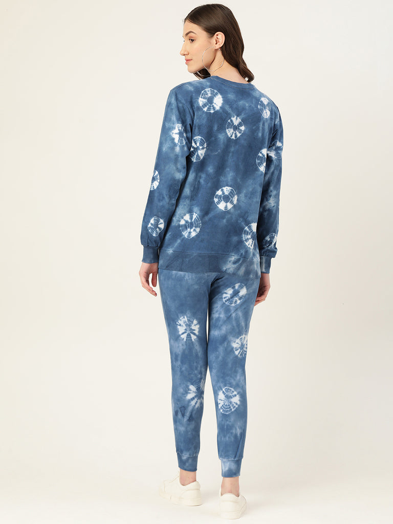 Women's Bandhej Blue Tie Dye Sweatshirt With Joggers