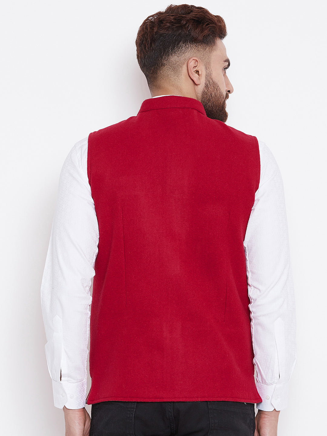 Men's Pure Wool Red Nehru Jacket - Even Apparels
