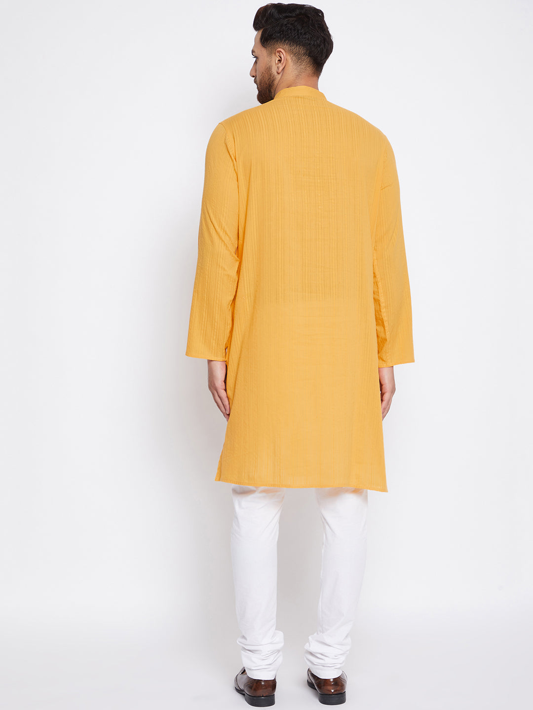Men's Pure Cotton Yellow Straight Kurta - Even Apparels