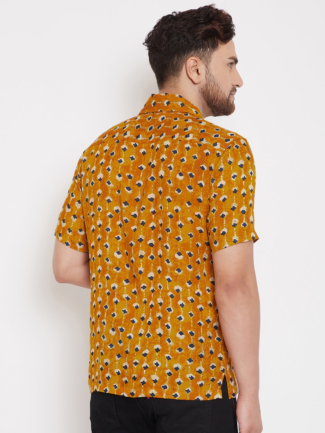Men's Mustard Cuban Collar Shirt