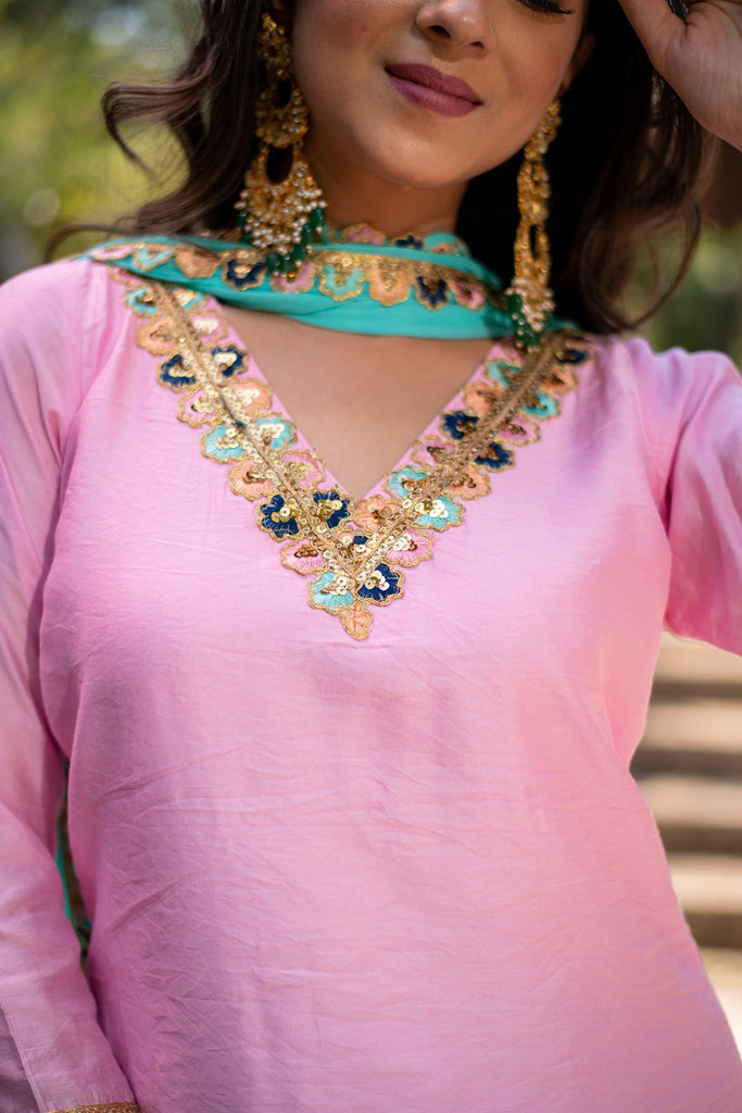 Women's Light pink and Sea green Patialla Set