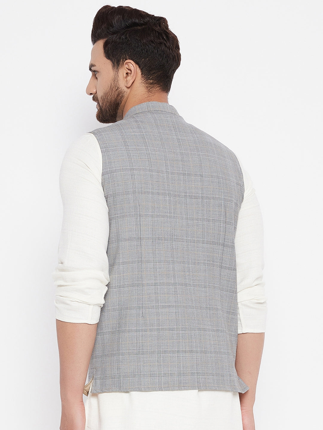 Men's Grey Woven Design Jacket - Even Apparels