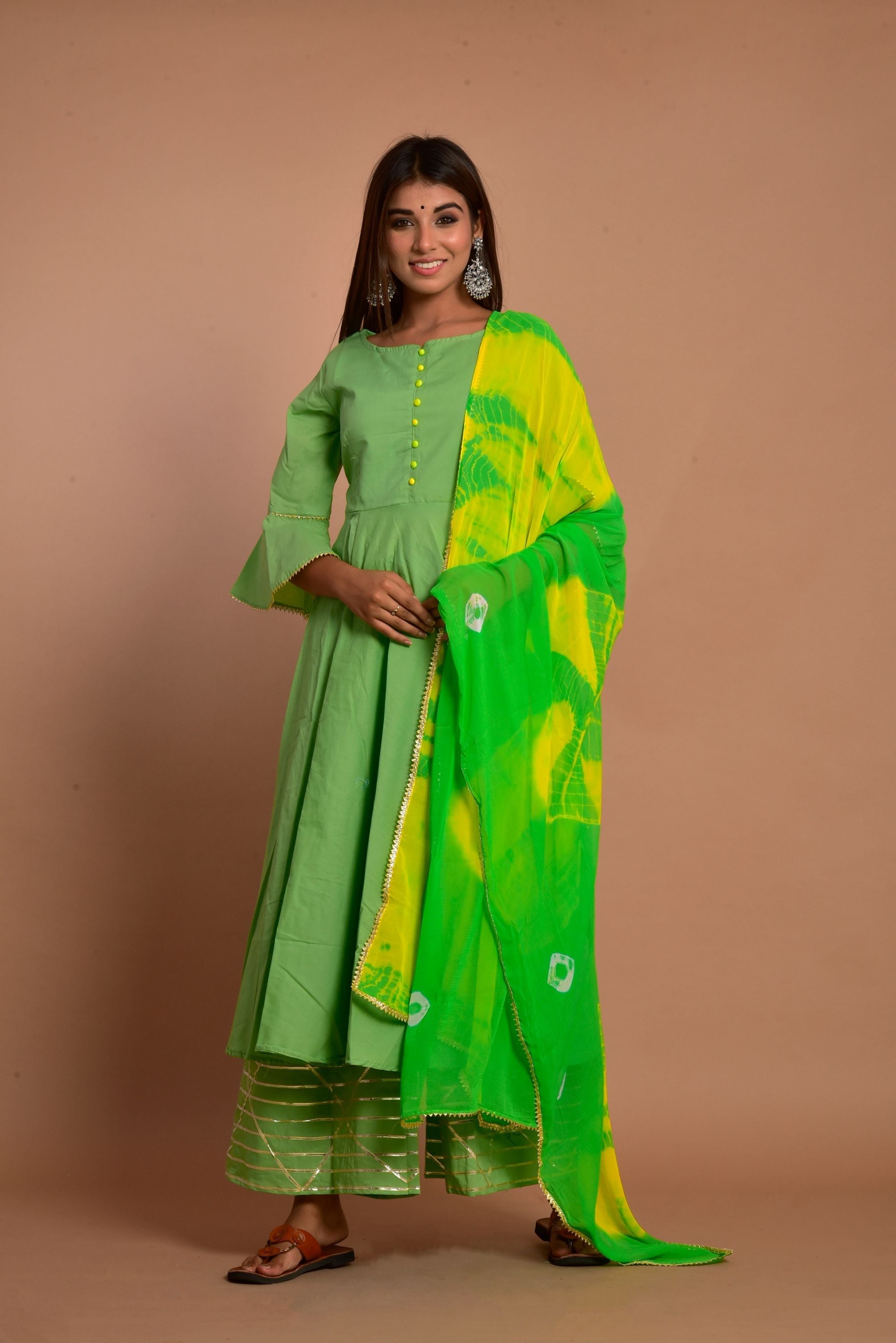 Women's Green Anarkali Kurta With Dupatta (2Pc Set) - Saras The Label