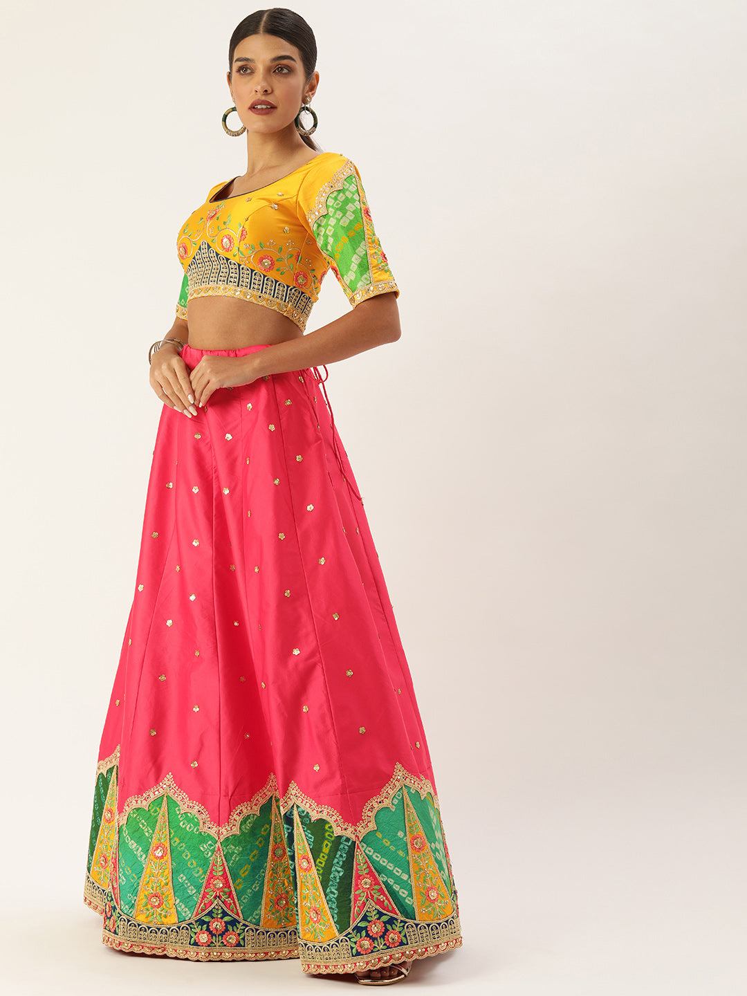 Women's Pink Satin Silk Thread Work Lehenga & Blouse With Dupatta - Royal Dwells