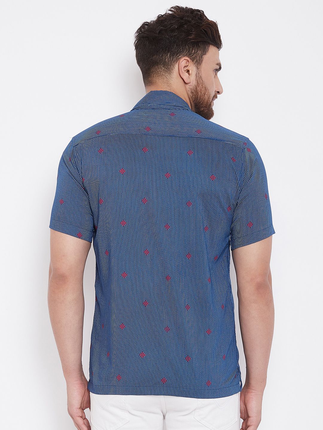 Men's Blue and White Striped Casual Shirt