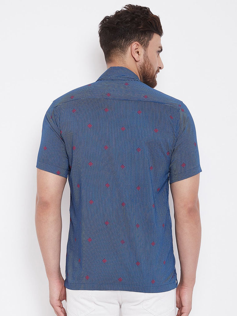 Men's Blue and White Striped Casual Shirt