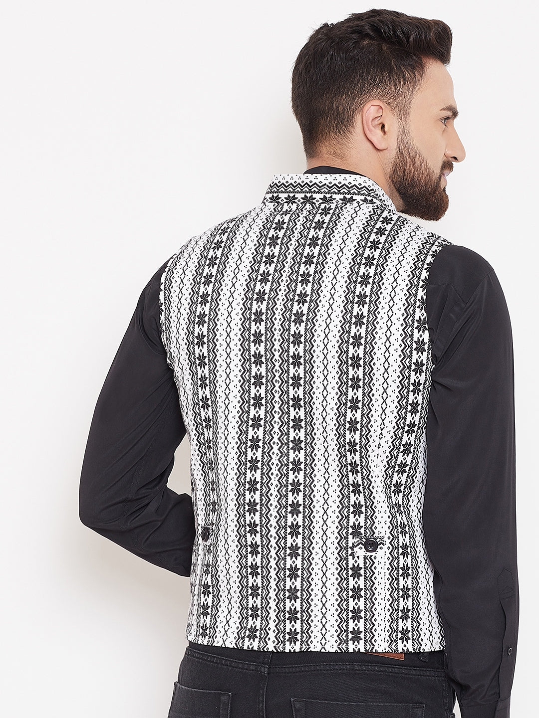 Men's Ethnic Print Monochrome Waistcoat