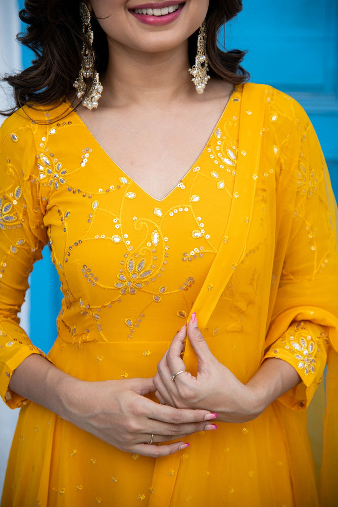 Women's Mustard Yellow Anarkali Set