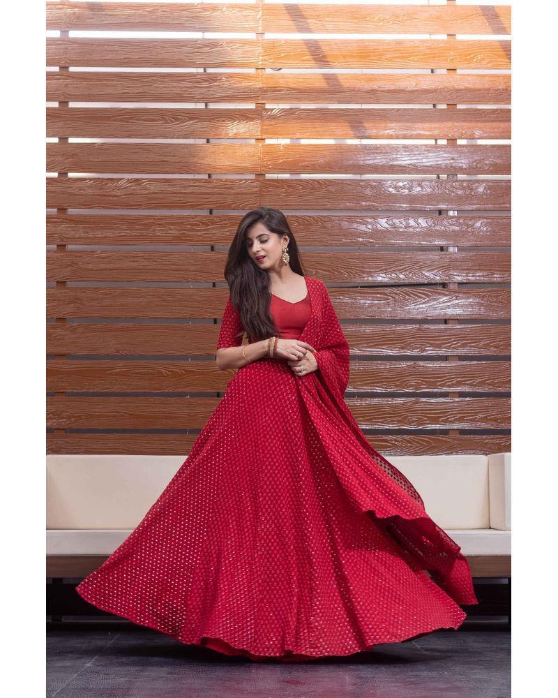 Women's Red Thread Work Lehenga Choli - Label Shaurya Sanadhya