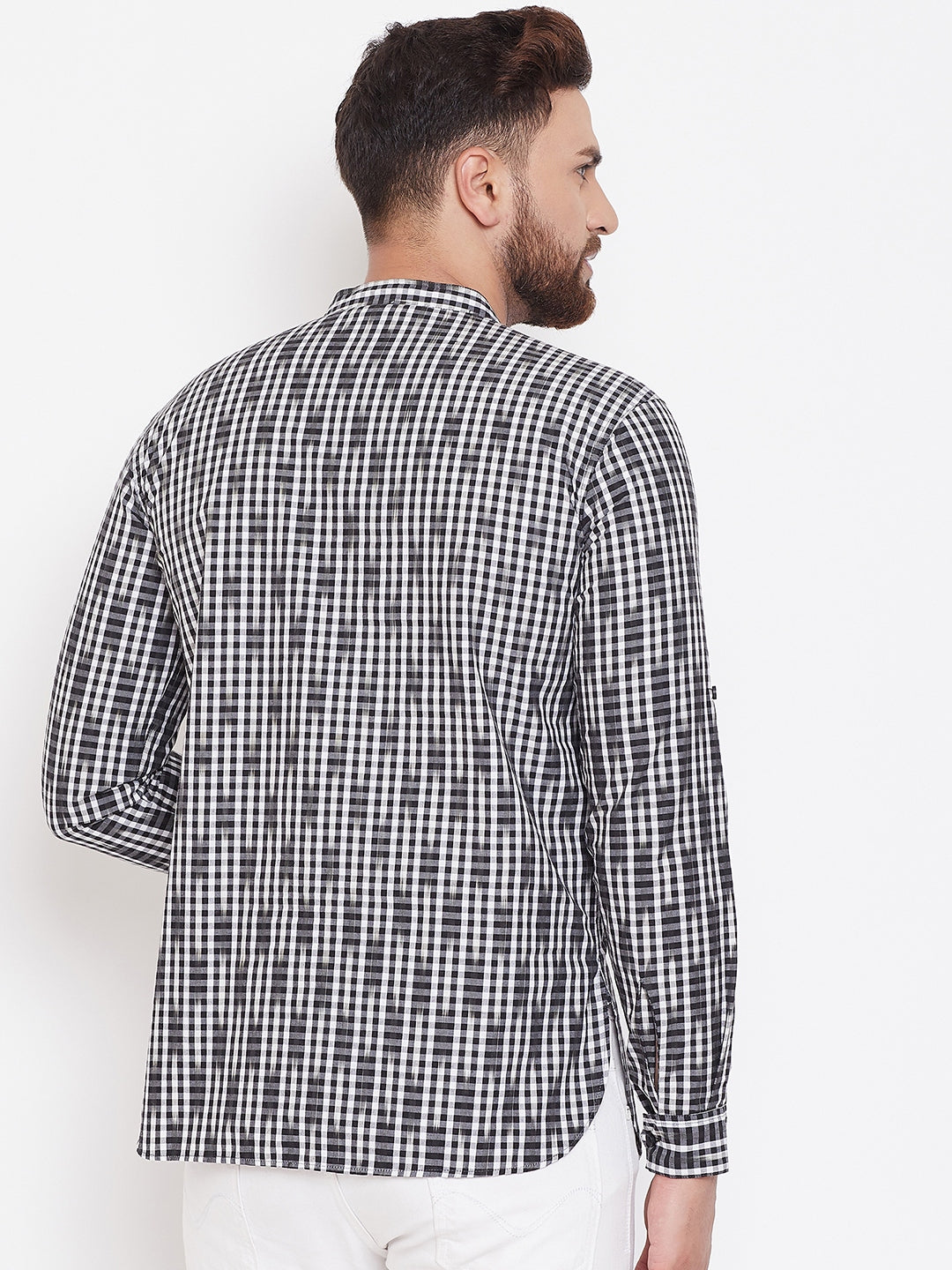 Men's Black and White Striped Nehru Kurta