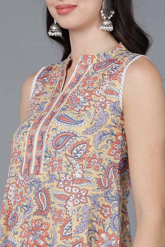 Women's Cotton Floral Printed Kurta Palazzos With Dupatta