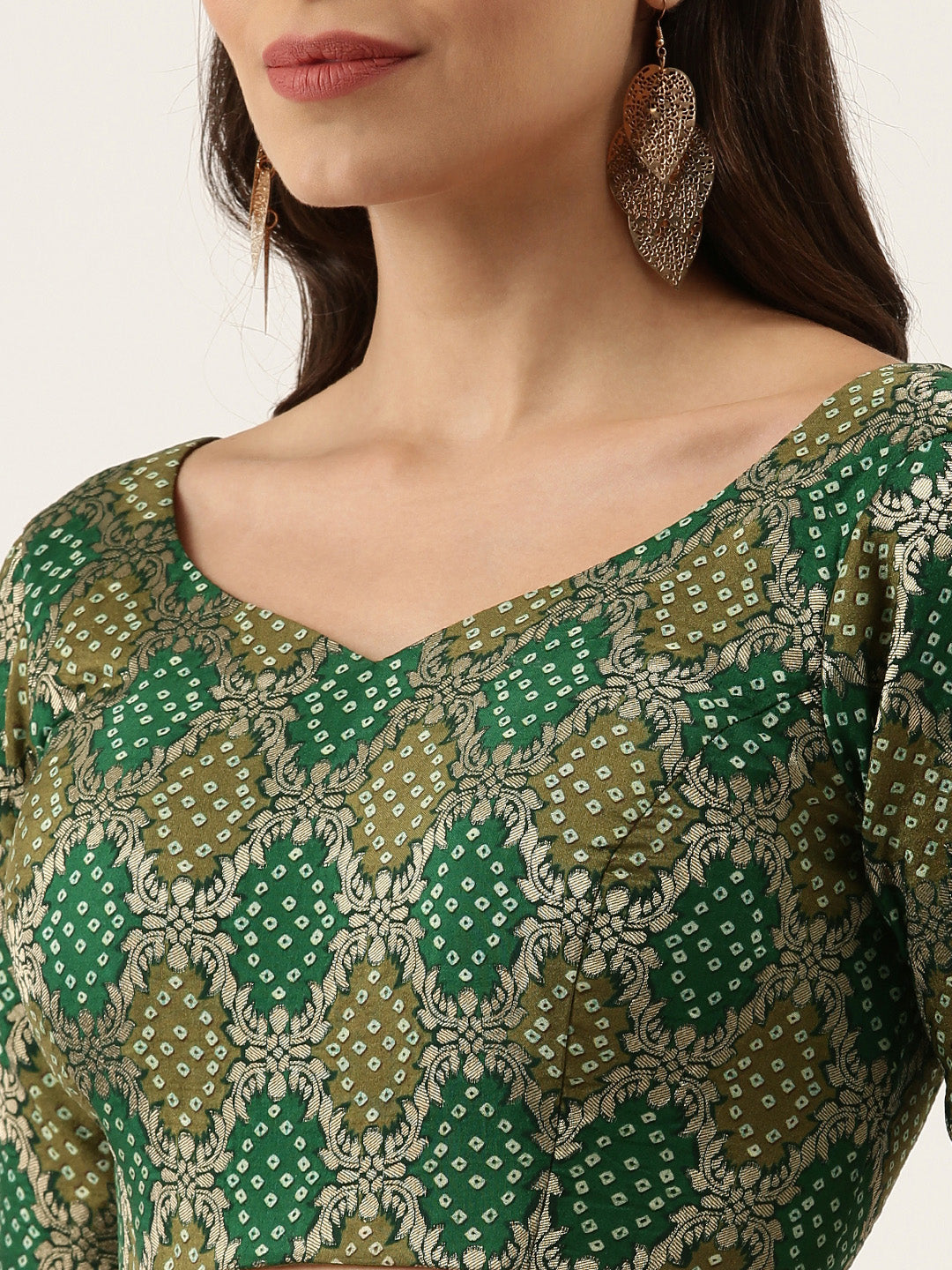 Women's Green Jacquard Bandhni Silk Blouse - Royal Dwells