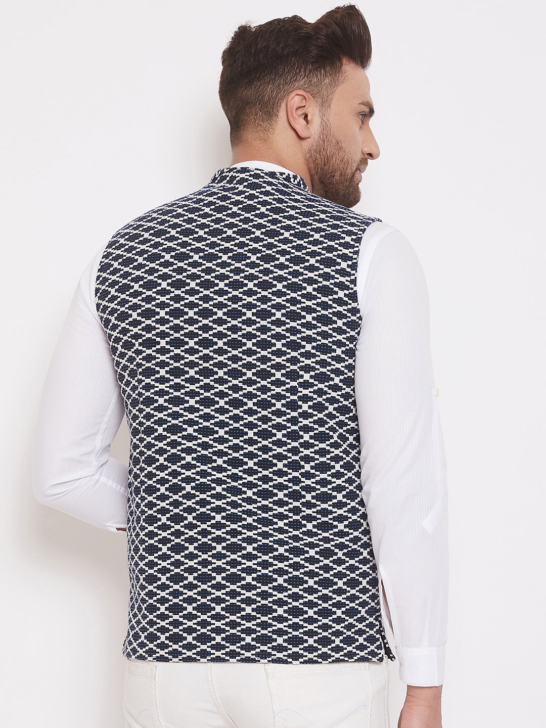 Men's Navy Blue Woven Designer Jacket