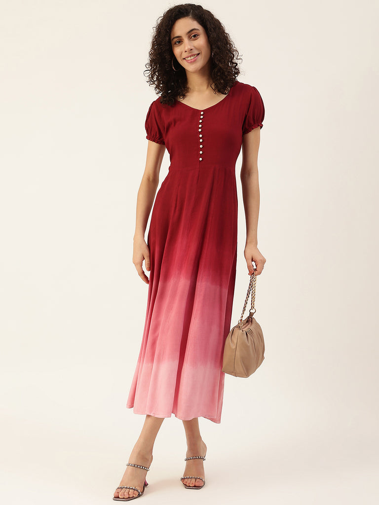 Women's Wine Ombre Tie Dye Rayon Dress