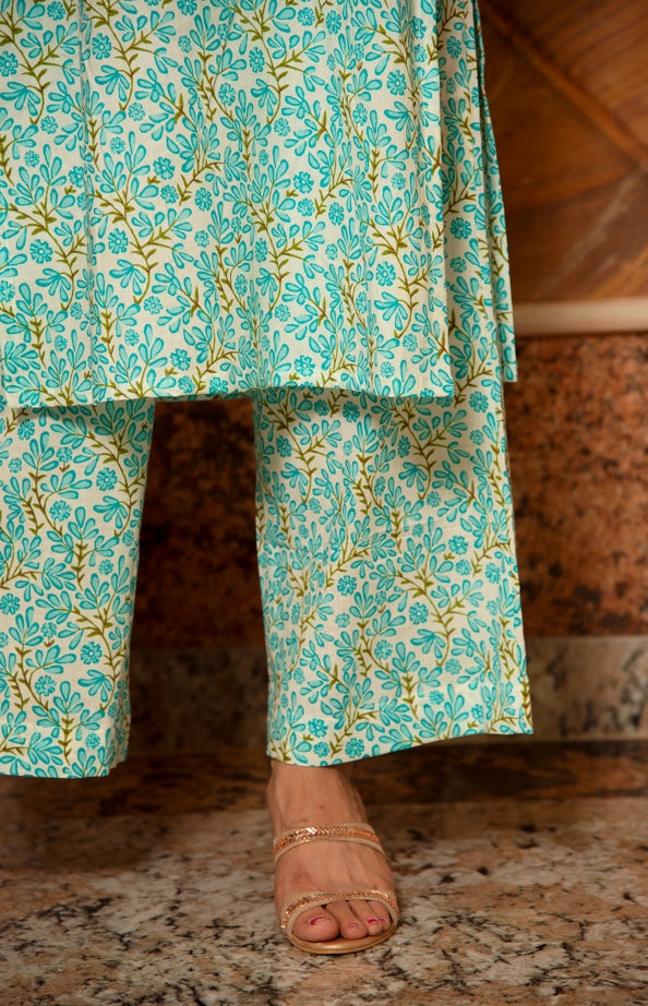 Women's Magan Blue Cotton Suit Set - Pomcha Jaipur